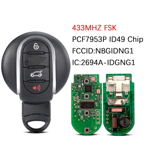 BMW Mini Cooper 4Buttons 315/433MHz FSK PCF7953P ID49 Chip NBGIDGNG1 2694A-IDGNG1(No logo/With logo)