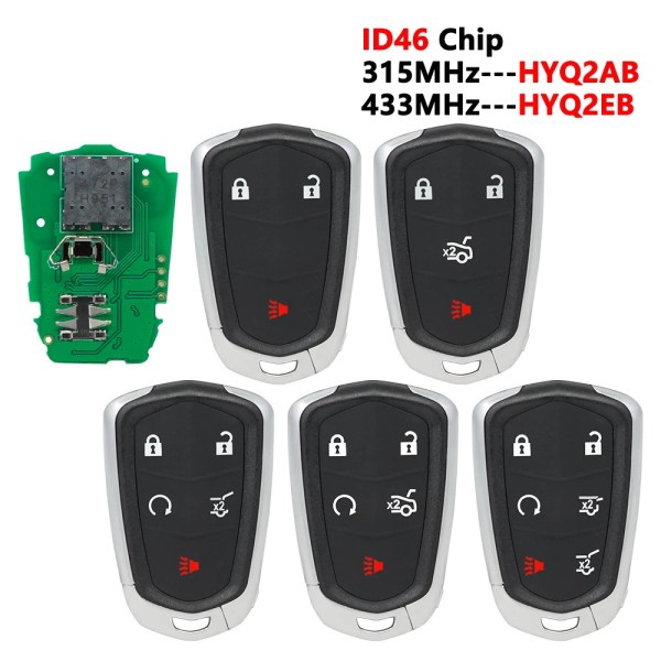2+1/3+1 Buttons Cadillac Remote Smart Car Key ID46 PCF7937E HYQ2AB 433Mhz(No logo/With logo)