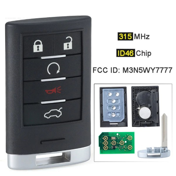 Cadillac 4+1 Button Keyless Smart Remote Key Fob 315MHz M3N5WY7777(No logo/With logo)