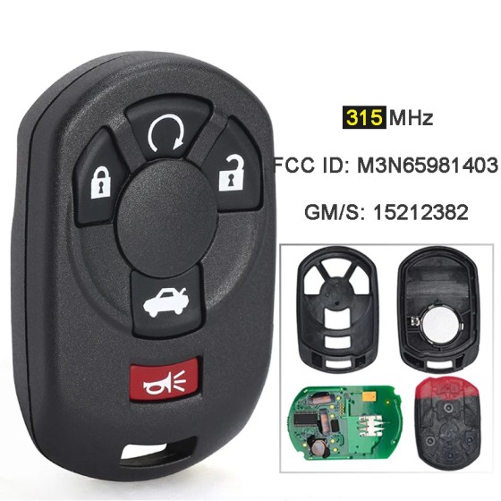 315MHz FCC ID: M3N65981403 GM/S: 15212382 Keyless Remote Key Fob for Cadillac STS 2005 2006 2007