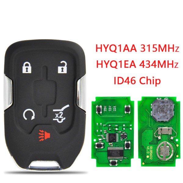 Chevrolet smart key 4+1 Buttons(SUV)  46 Chip HYQ1AA/HYQ1EA(315/433 Mhz)(No logo/Chevrolet logo/GMC logo)