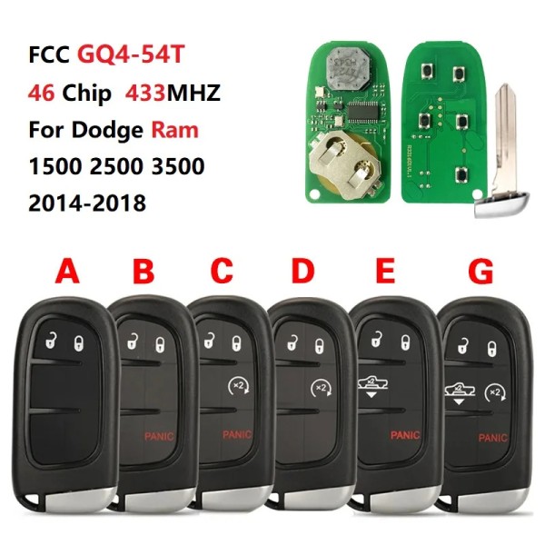 FCC GQ4-54T 46 Chip 433Mhz Remote Pickup Car Key For Dodge Ram(No logo/With logo)