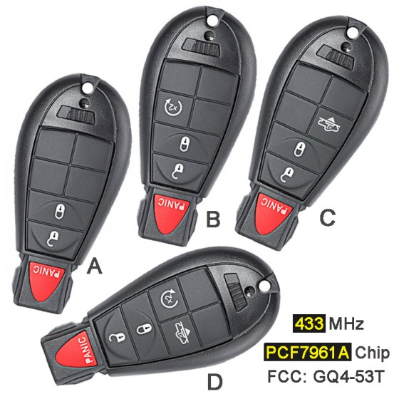 "2013-2018 Dodge RAM Fobik smart key FCC ID: GQ4-53T Chip: 46/ 433 MHz(No logo/With logo)"