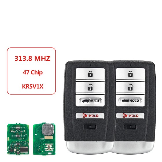 2015-2020 Acura ILX RLX TLX / 4-Button Smart Key / PN: 72147-TZ3-A11 / KR5V1X 313.8MHz ID47 Chip