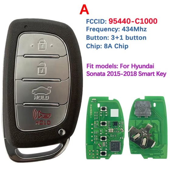 2015-2017 Hyundai Sonata / 4-Button Smart Key / PN: 95440-C1001 / CQOFD00120 434 MHz Chip: 8A (No logo)