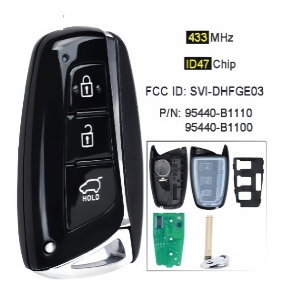 3 Buttons SUV Hyundai Santa Fe 2012-2017 433MHz CAN ID46/ID47 Chip SVI-DHFGE03 95440-2W600