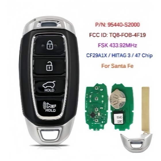 Hyundai Santa Fe 2018 2019 2020 P/N:95440-S2000 FCC ID: TQ8-FOB-4F19 433.92MHz FSK ID47 Chip