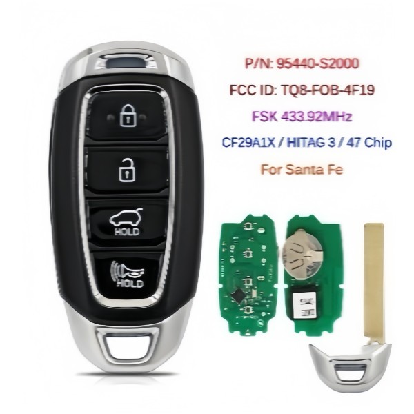 Hyundai Santa Fe 2018 2019 2020 P/N:95440-S2000 FCC ID: TQ8-FOB-4F19 433.92MHz FSK ID47 Chip