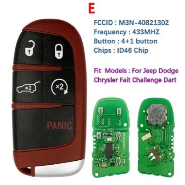 4+1 Buttons (SUV) M3N-40821302 433MHZ ID46 Chip (Red)(No logo/Chrysler logo/Dodge logo/Jeep logo)