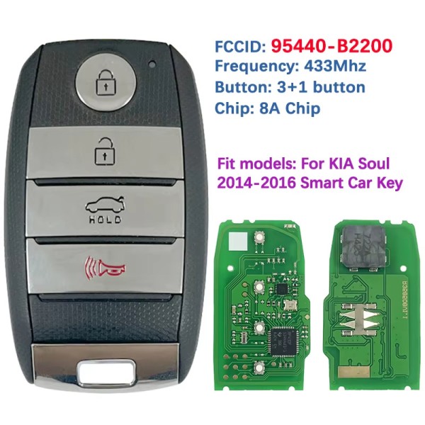 Kia Soul 2014-2016 4 button Keyless Go 8A Chip 433Mhz FCC CQOFN00100 95440-B2200(No logo/With logo)
