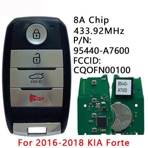 2017-2018 Kia Forte 4-Button Smart Key PN: 95440-A7600 / CQOFN00100(No logo/With logo)