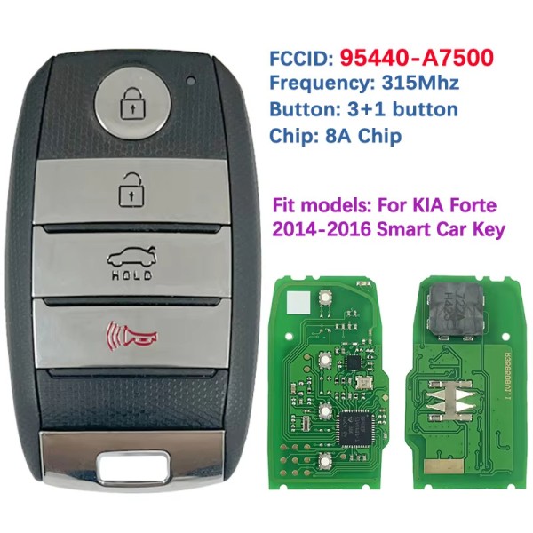 Kia Forte 2014 4 Button Smart Key 8A Chip 315Mhz CQOFN00040 FCCID 95440-A7500(No logo/With logo)