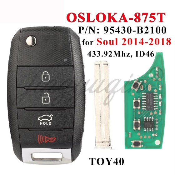 KIA Soul 433MHz 4-Button ID46 OSLOKA-875T(PS) 95430-B2100(No logo/With logo)