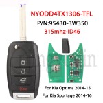 2014-2016 Kia Sportage 4-Button PN: 95430-3W350 / NYODD4TX1306-TFL (SL13MY)(No logo/With logo)