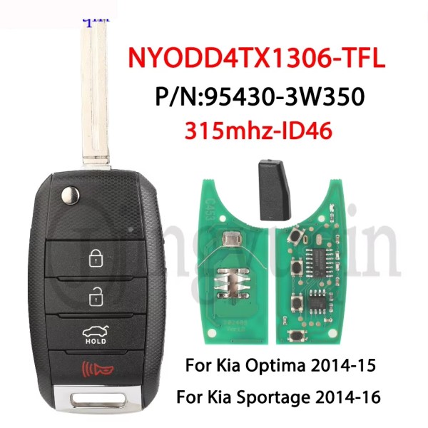 2014-2016 Kia Sportage 4-Button PN: 95430-3W350 / NYODD4TX1306-TFL (SL13MY)(No logo/With logo)