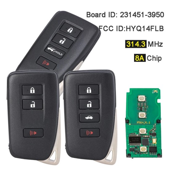 Lexus 2+1/3+1 Buttons 314.3 MHz FCC ID: HYQ14FLB 231451-3950 'G' Board(No logo/With logo)