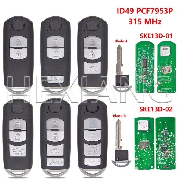 Mazda 315MHz FSK  ID49 Chip PCF7953P FCC: WAZSKE13D01