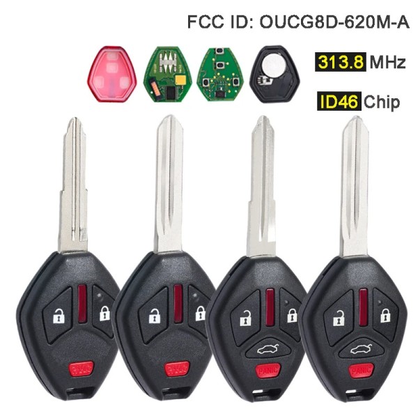 OUCG8D-620M-A 2+1/3+1 Buttons 313.8MHz ID46 Chip Remote Car Key Right Blade(No logo/With logo)