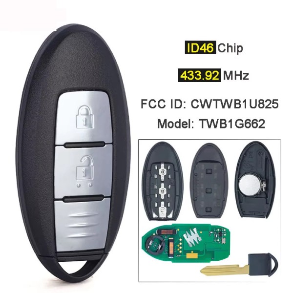 Nissan 2 Buttons 433.92MHz ID46 Chip FCC ID: CWTWB1U825 TWB1G662 (No logo/With logo)