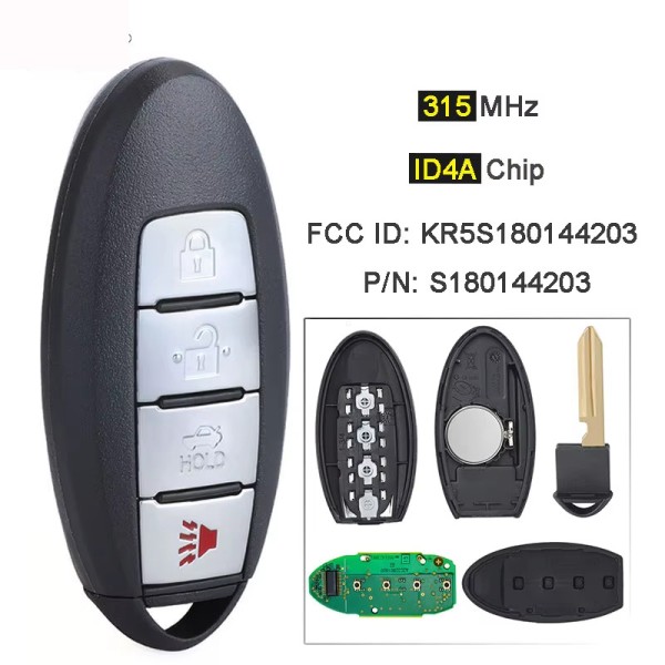 Nissan 3+1 Buttons 315MHz 4A Chip FCC ID:KR5S180144203 S180144203 (No logo/With logo)