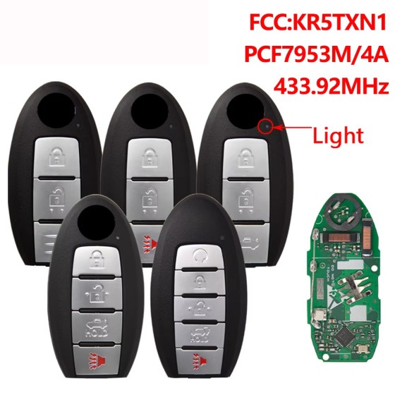 Nissan 2/2+1/3/3+1/4+1 Buttons FCC:KR5TXN1 PCF7953/4A Chip 433.92MHz Keyless Go S180144500(No logo/With logo)