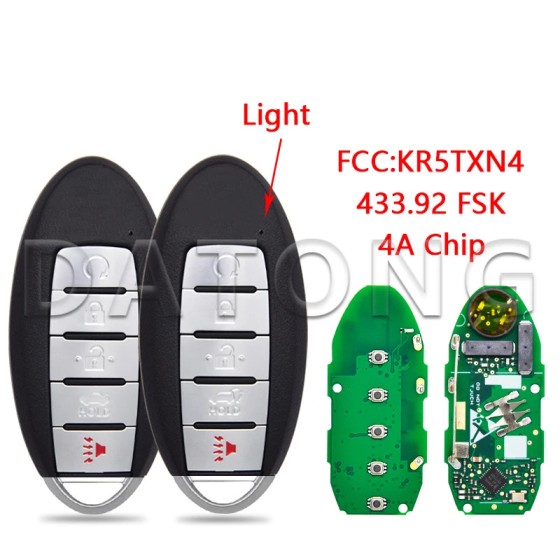 Nisan 4+1 Buttons Sedan/SUV KR5TXN4 4A Chip 433.92FSK S180144803 (No logo/With logo)