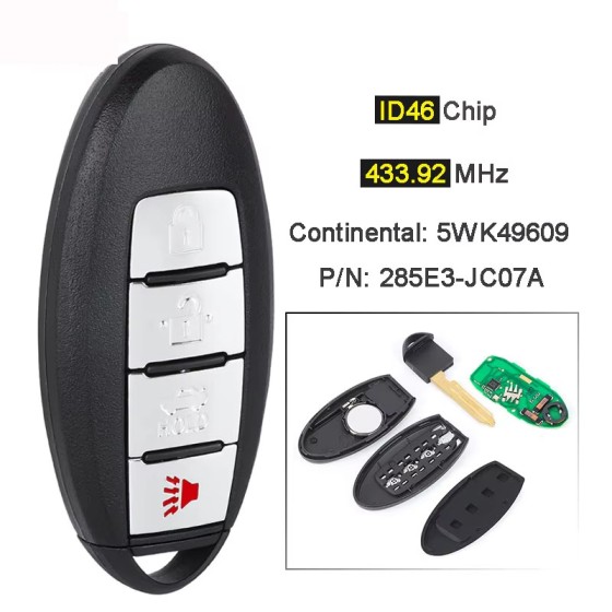 Nissan Maxima 2008-2015 433.92MHz PCF7952A/ ID46 Chip 5WK49609 285E3-JC07A (No logo/With logo)
