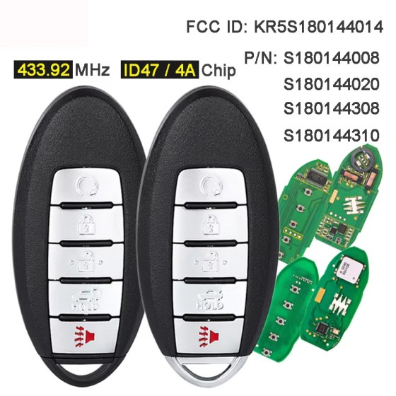 Nissan 4+1 Buttons Sedan/SUV 433.92MHz ID47 / 4A Chip FCC ID: KR5S180144014 S180144310(No logo/With logo)
