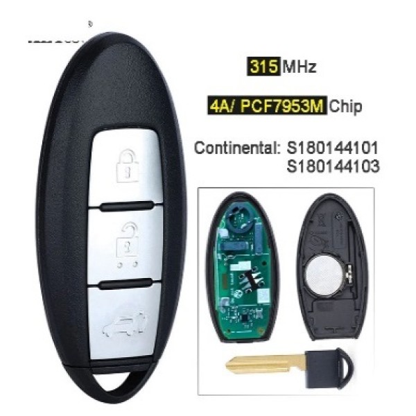 315MHz 4A PCF7953M S180144101, S180144103 285E3-4CE0C Smart Remote Key Fob for Nissan Xtrail X-Trail Rogue 2014 -2017