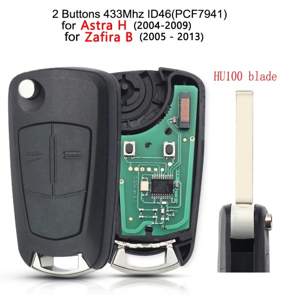 2Buttons  PCF7941 433MHZ PCF7941 HU100 Blade Astra H