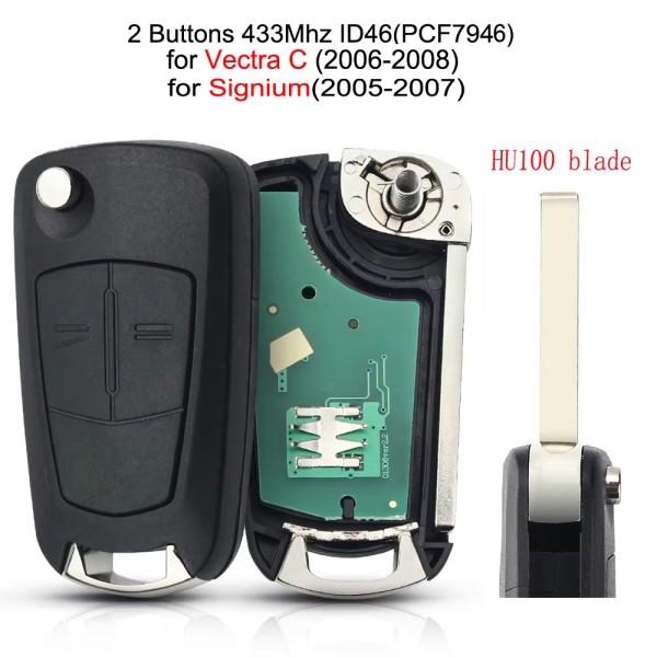 2Buttons 433MHZ PCF7946 HU100 Blade Vectra C