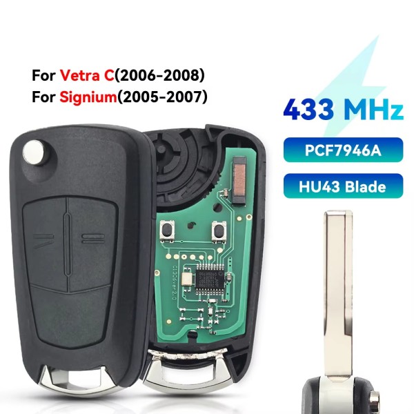 2Buttons 433MHZ PCF7946 HU43 Blade Vectra C