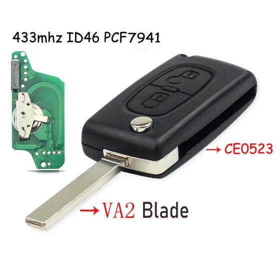 ID46 PCF7941 Remote Key For Peugeot 2BTN