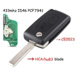 ID46 PCF7941 Remote Key For Peugeot 2BTN