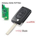 3 Buttons 433Mhz ID46 PCF7941 light Remote Car Key