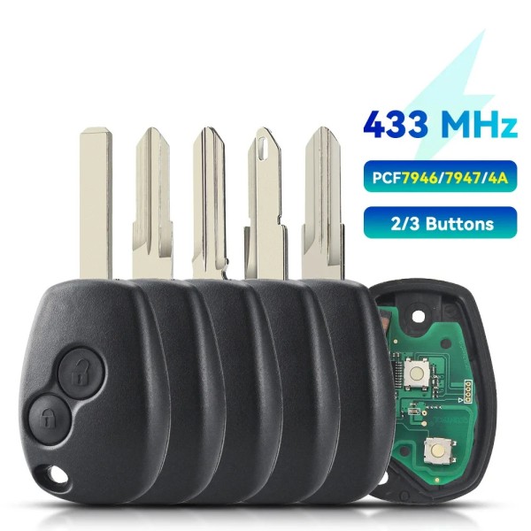 Renault 2/3BTN 433Mhz VA2/VAC102/NE73/HU136TE/NO153 Blade (PCF7946/PCF7947/4A Chip)(No logo/With logo)