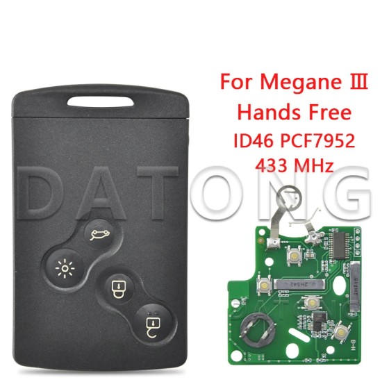 Renault ID46 7952 Koloes/4A PCF7953/ID46 7952 Megane3 Replacement Hands Free Card NSN14/VA2 Blade(No logo/With logo)