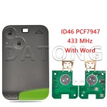 Renault 2 Buttons Remote Car Key PCF7947 Chip 433Mhz For Renault Laguna Espace 2001-2006 Smart Card ID46 Chip ASK(No logo/With logo)