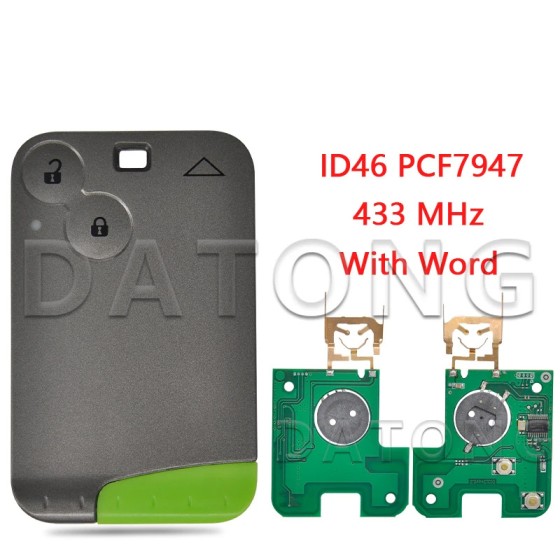 Renault 2 Buttons Remote Car Key PCF7947 Chip 433Mhz For Renault Laguna Espace 2001-2006 Smart Card ID46 Chip ASK(No logo/With logo)