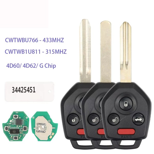 4 Button Remote Key Fob 4D60/4D62/G Chip CWTWB1U766 433/315MHz ASK (No logo)