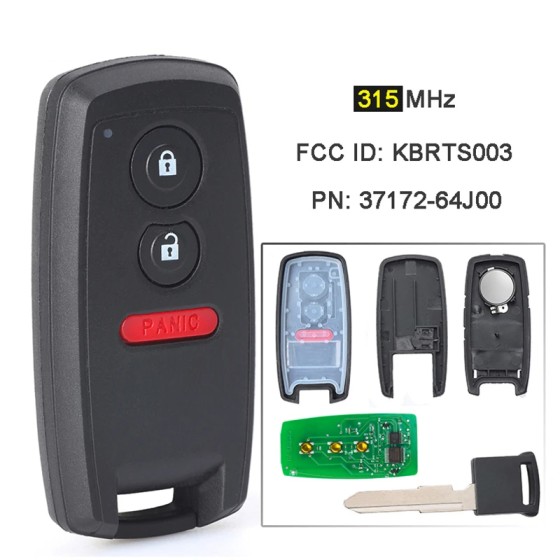 315MHz FCC ID: KBRTS003, PN: 37172-64J00 Smart Remote Key Blank Fob 3 Button for Suzuki Grand Vitara SX4 / Sport 2007-11