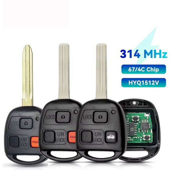 Toyota Land Cruiser Head Key / 4C or 4D67 Chip / PN: 89070-60090 / HYQ1512V(No logo/With logo)