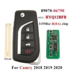 89070-06790 FCC: HYQ12BFB Flip Remote Key 4 Button 315MHz H (8A) Chip for Toyota Camry 2018 -2020