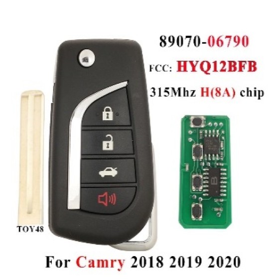 89070-06790 FCC: HYQ12BFB Flip Remote Key 4 Button 315MHz H (8A) Chip for Toyota Camry 2018 -2020