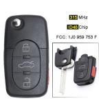 VW 3+1 Buttons remote 433Mhz ID48Chip FCC:1J0959753F(No logo/With logo)