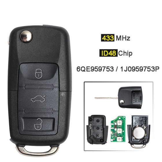 3 Button 434MHz ID48 Chip 1J0/6QE 959 753 P(No logo/With logo)