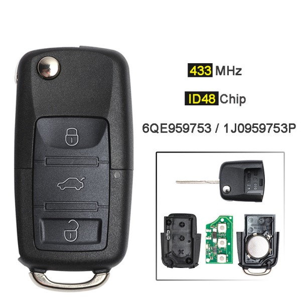 3 Button 434MHz ID48 Chip 1J0/6QE 959 753 P(No logo/With logo)