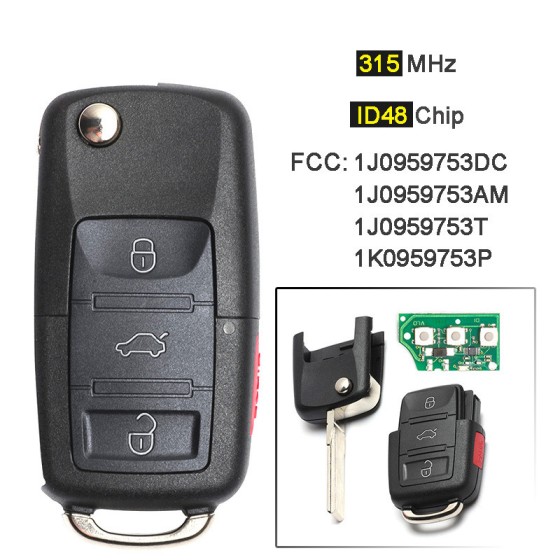 3+1 Button 315MHz ID48 Chip 1J0 959 753 AM/DC/T/P/H(No logo/With logo)