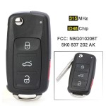 3+1 Button Keyless-Go 315MHz ID48 Chip NBG010206T 5K0 837 202 AK(No logo/With logo)