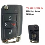 4 Button Volkswagen 315MHz MQB48 Chip P/N: 5G6 959 752 BM(No logo/With logo)